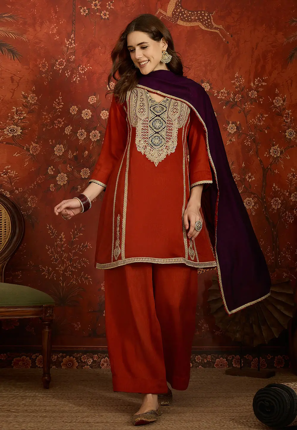 Rust Silk Readymade Pakistani Suit 335464