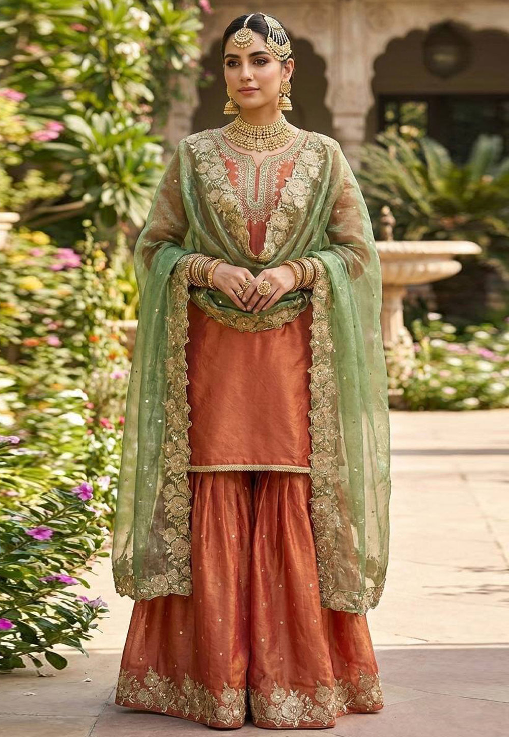 Rust Silk Readymade Sharara Suit 325483