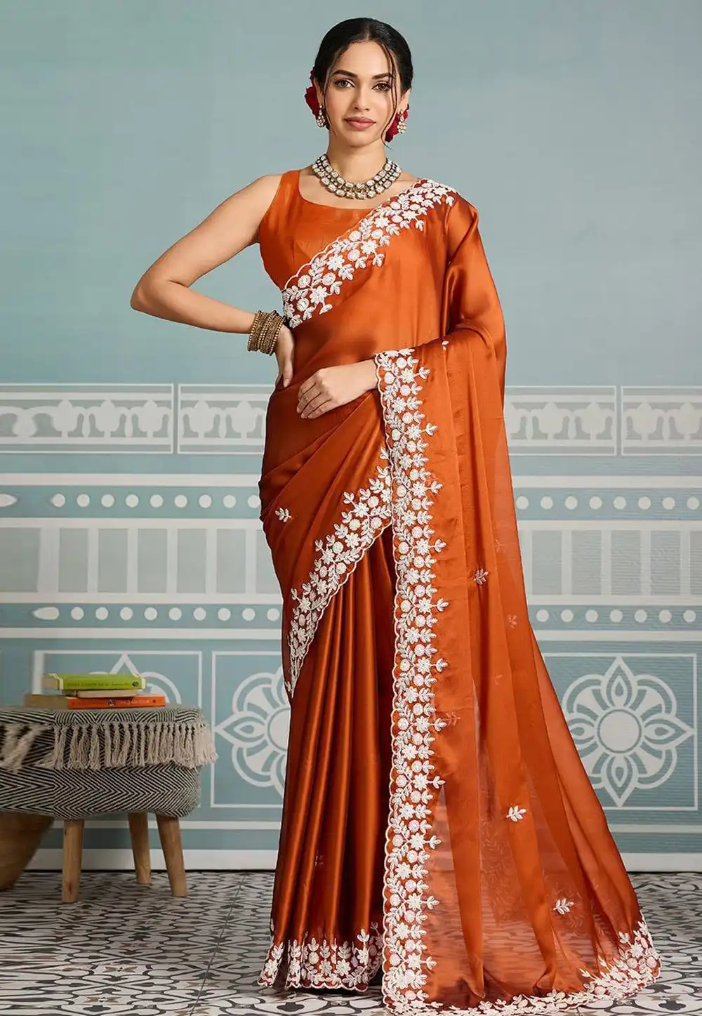 Rust Silk Saree With Blouse 317565