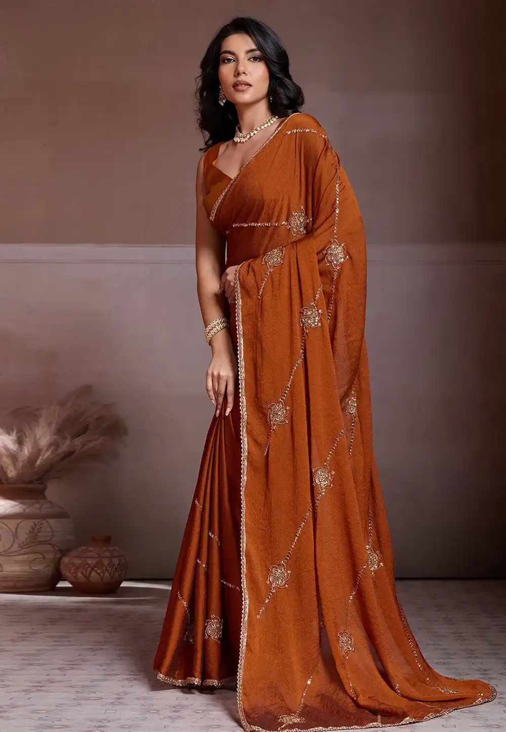 Rust Silk Saree With Blouse 322514