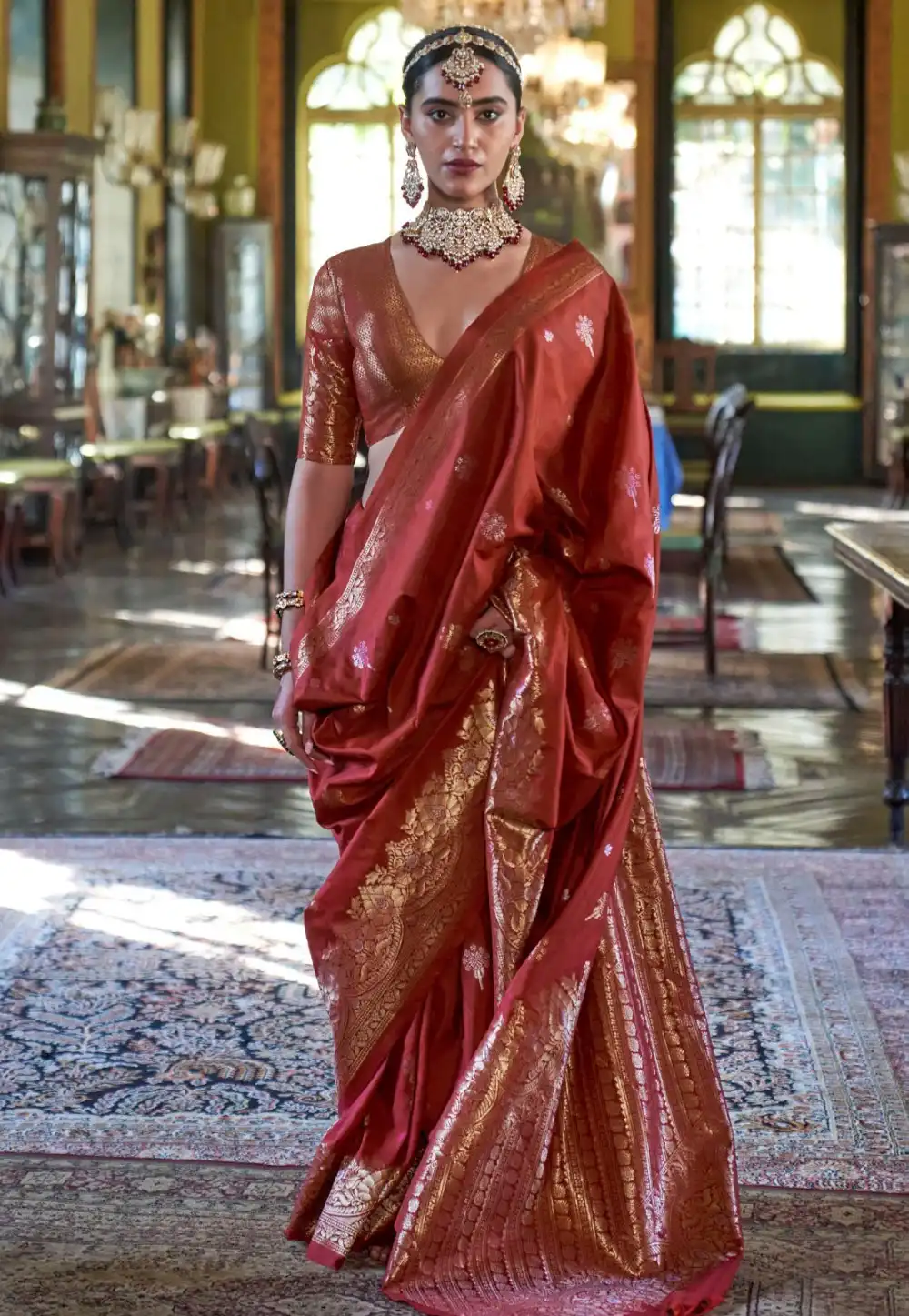 Rust Silk Saree With Blouse 325878