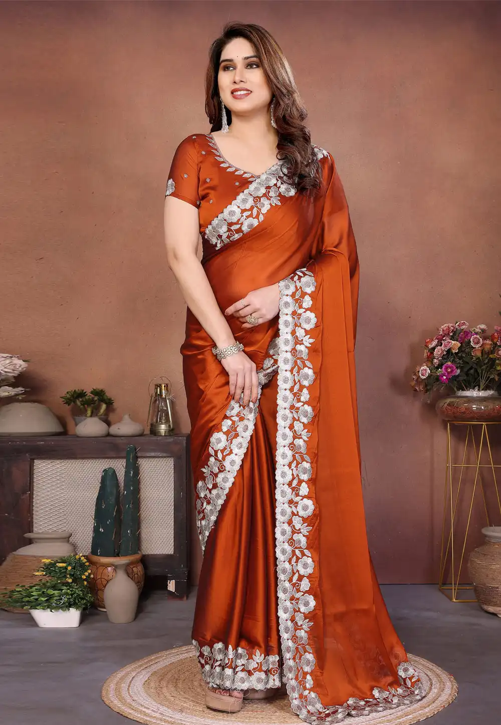 Rust Silk Saree With Blouse 325230