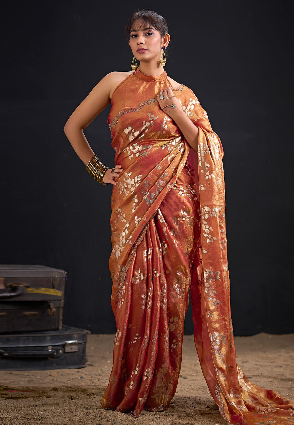 Rust Silk Saree With Blouse 327579