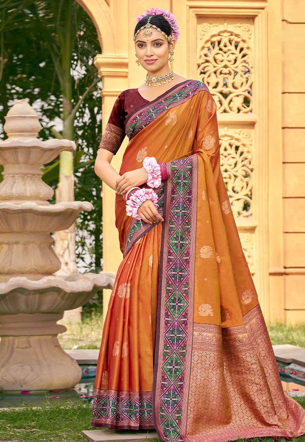Rust Silk Saree With Blouse 326718