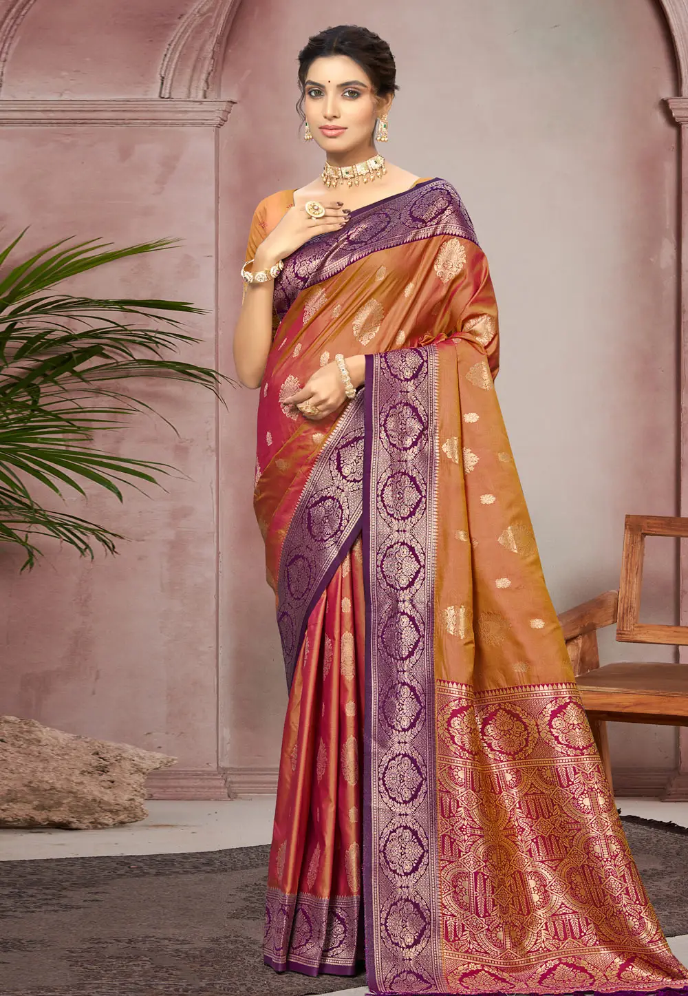 Rust Silk Saree With Blouse 335289