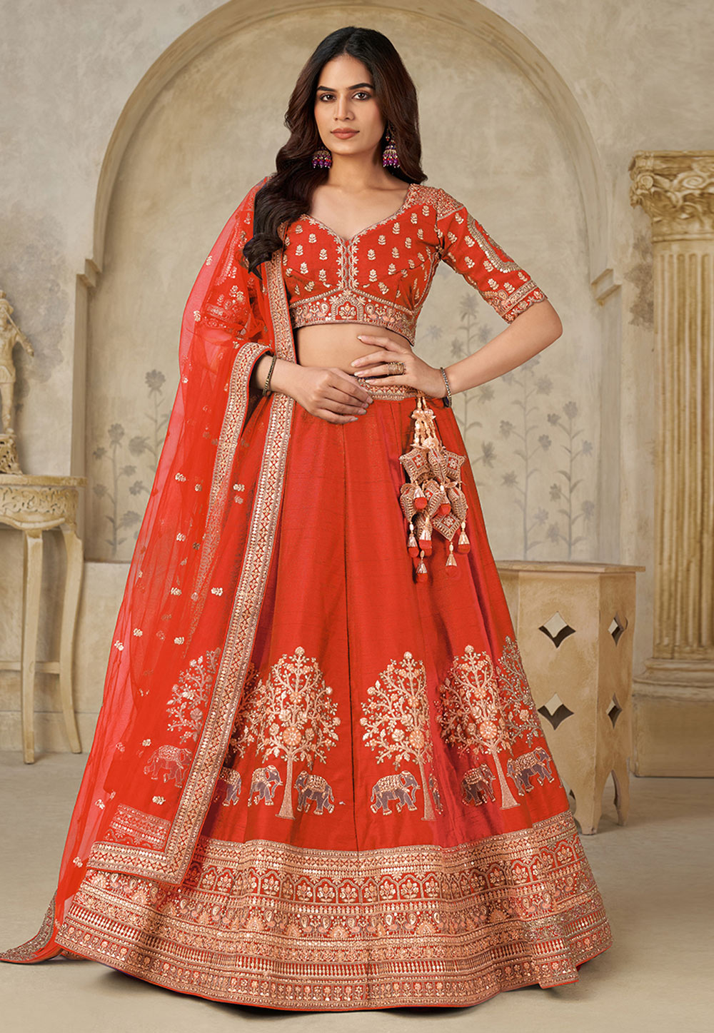 Rust Silk Wedding Lehenga Choli 318858