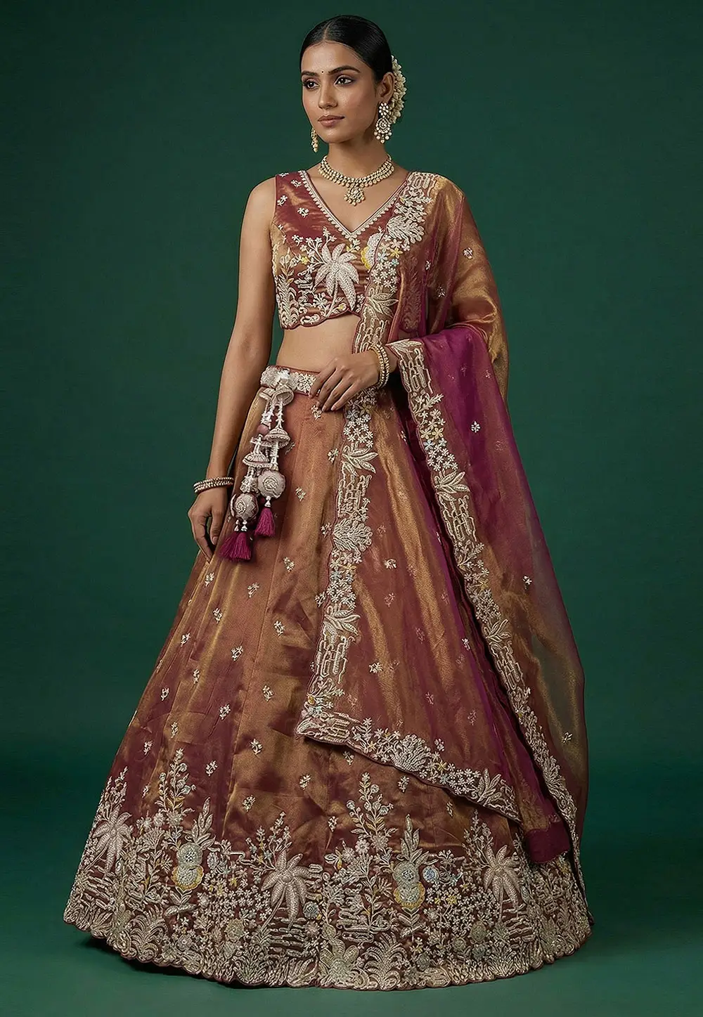 Rust Tissue Lehenga Choli For Wedding 332953