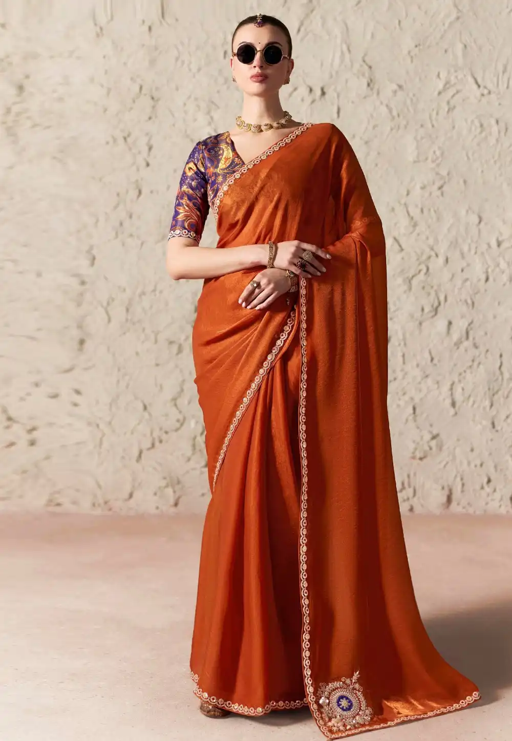Rust Tissue Saree With Blouse 327895