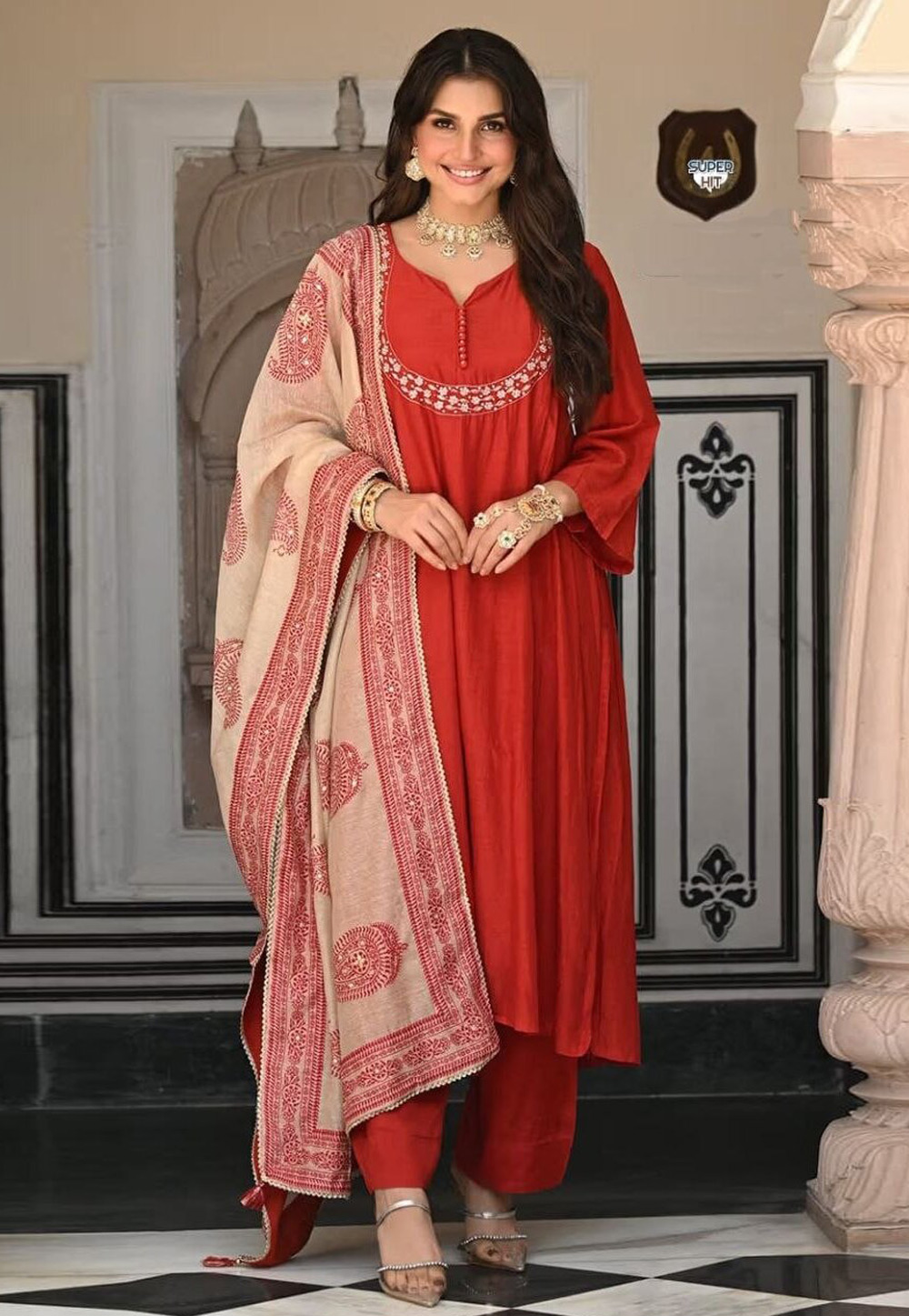 Rust Viscose Readymade Anarkali Suit 327346