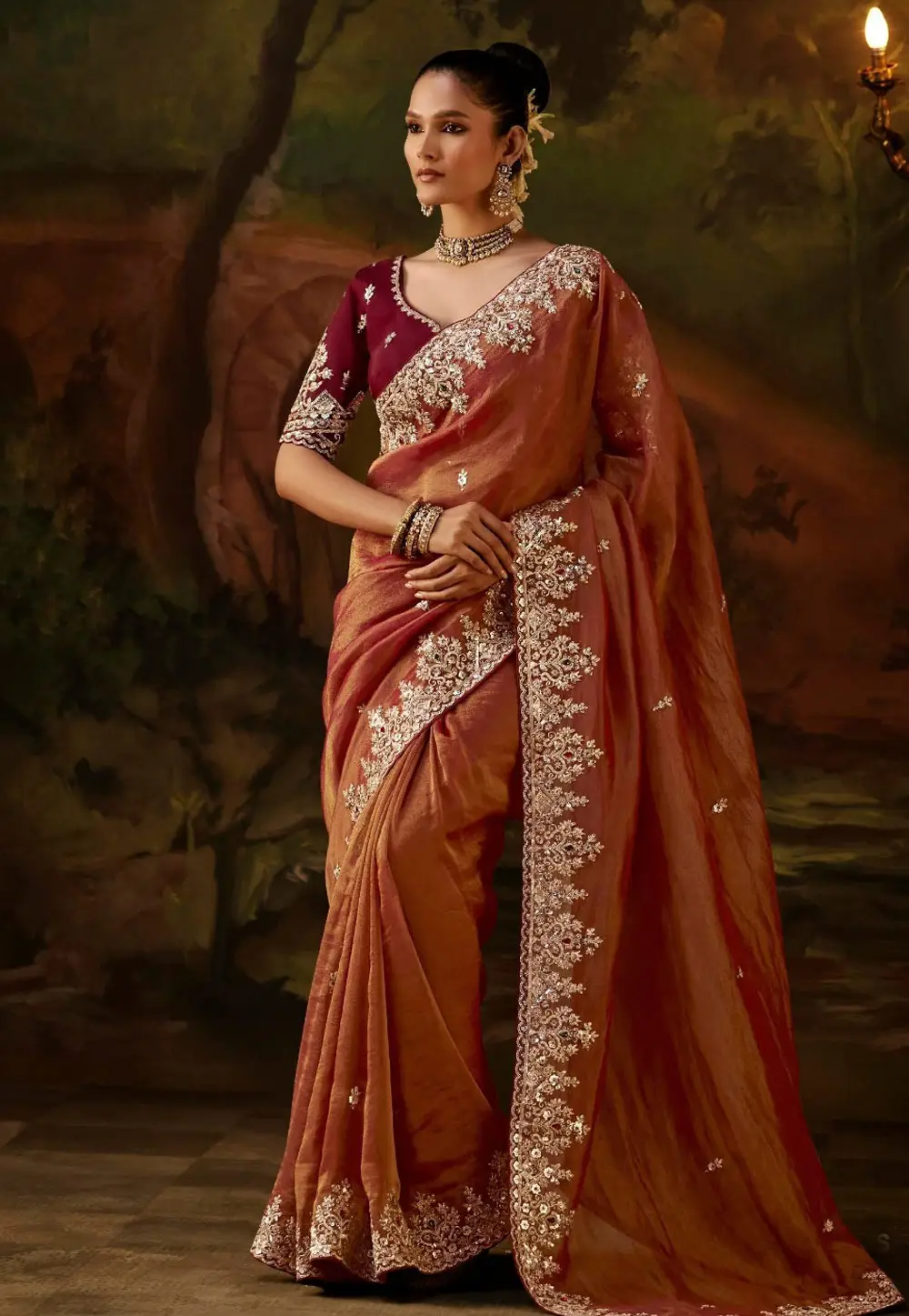 Rust Viscose Saree With Blouse 334798