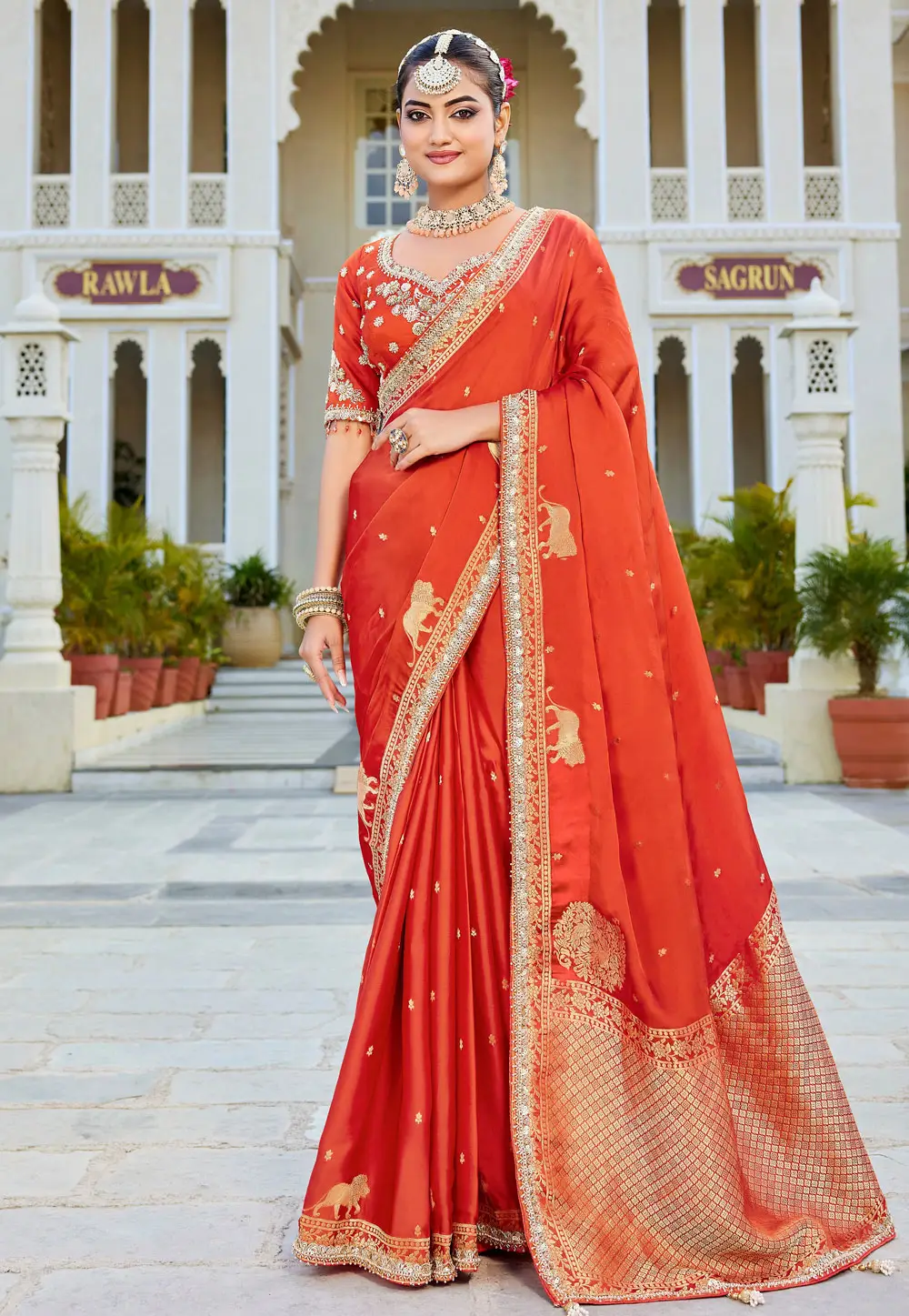 Rust Viscose Saree With Blouse 331138