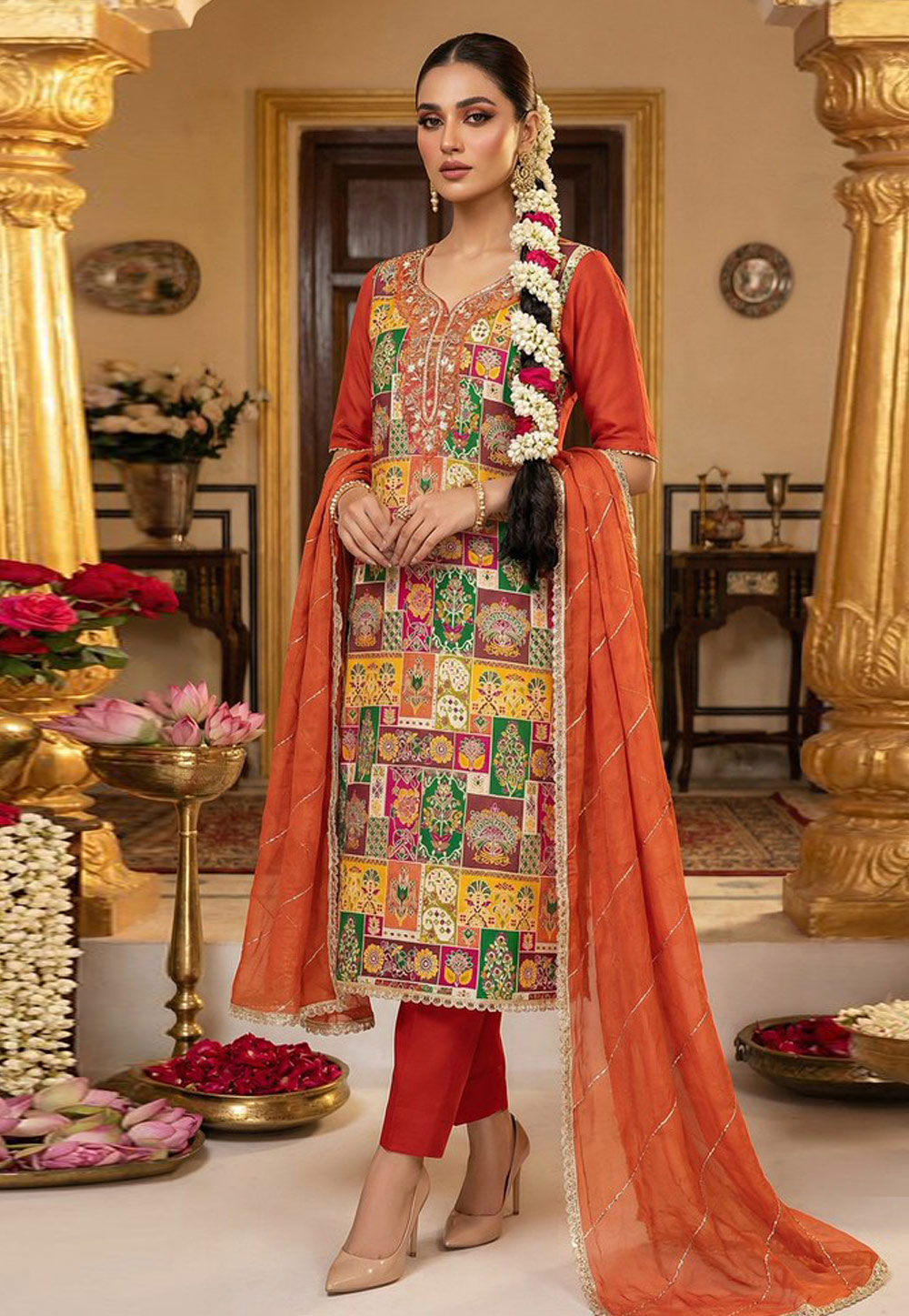 Rust Viscose Straight Suit 326995