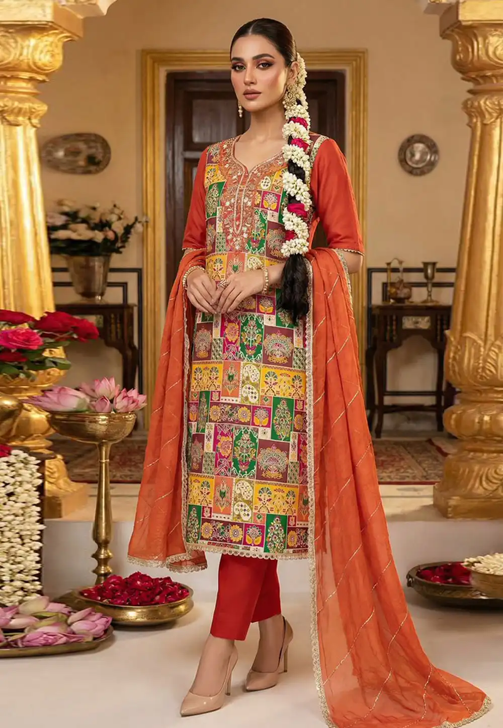 Rust Viscose Straight Suit 326995