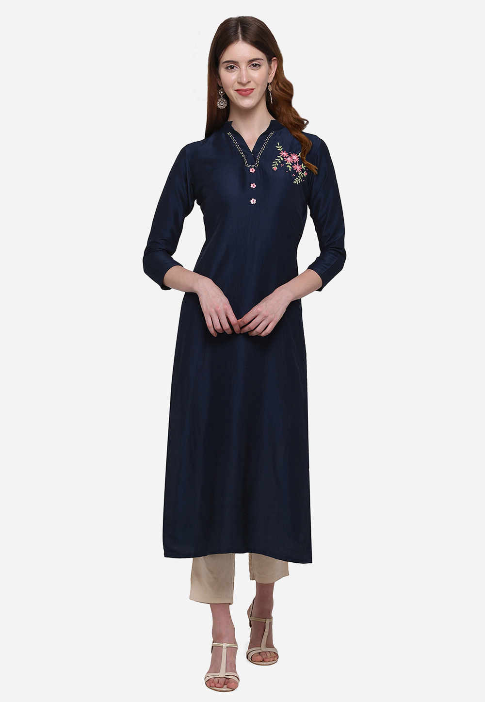 Navy Blue Muslin Readymade Tunic 213291