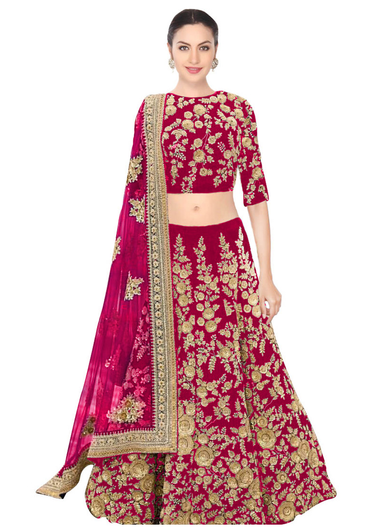 Magenta Velvet Silk Lehenga Choli 136693