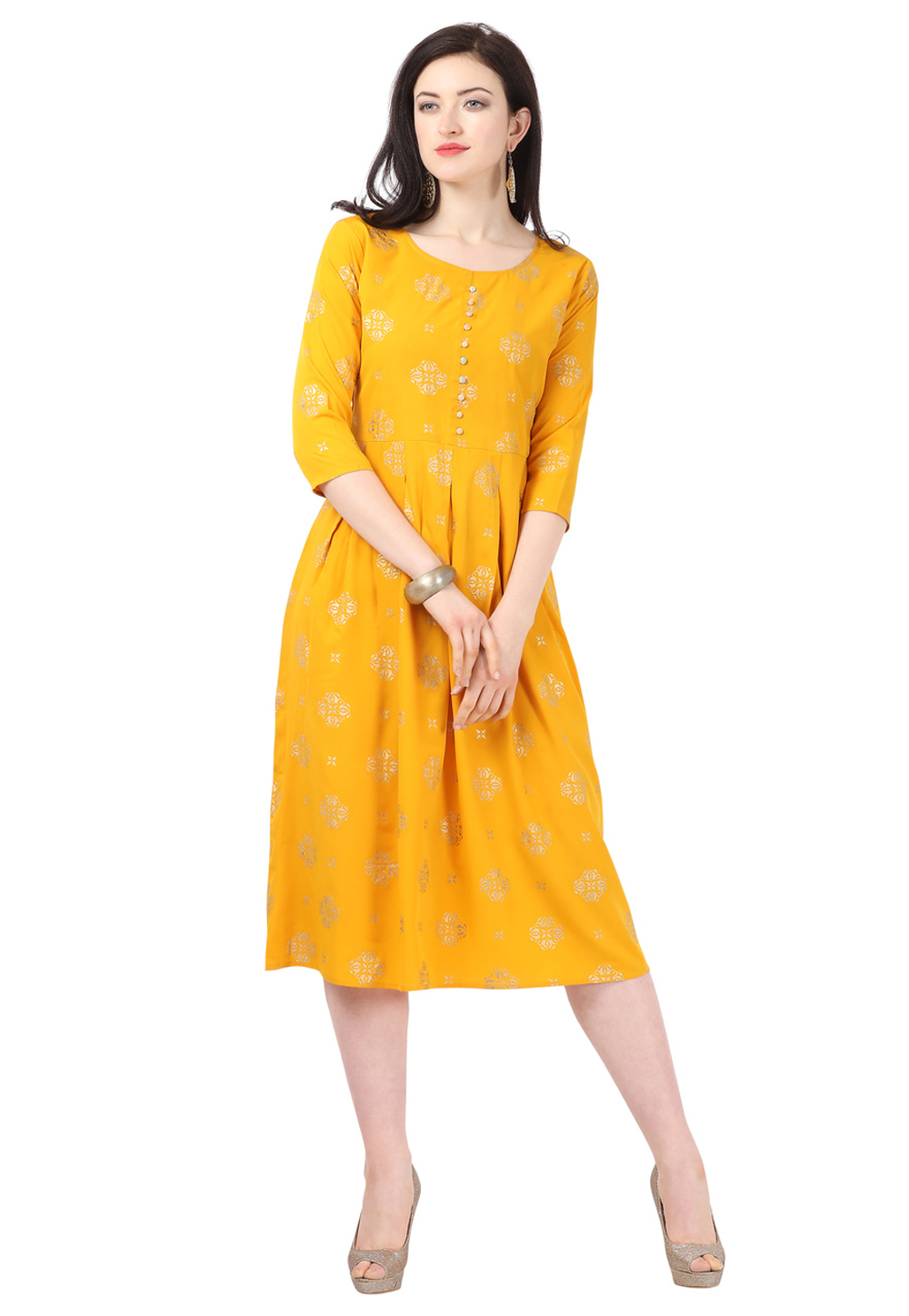 Yellow Crepe Readymade Tunic 212467