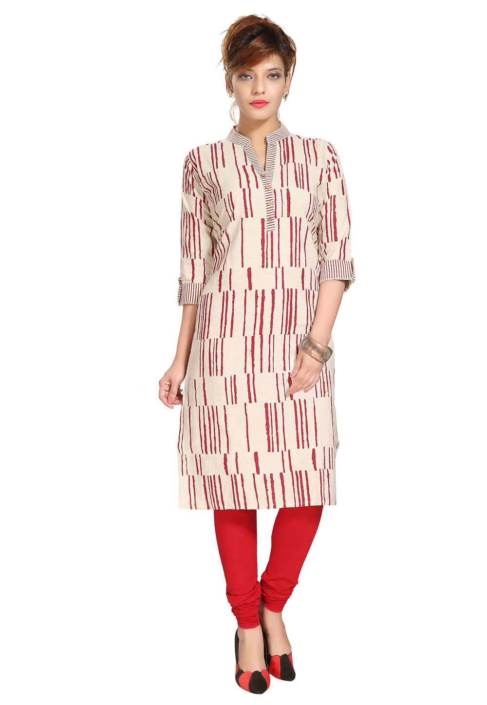 Cream Cotton Readymade Printed Kurti 194161