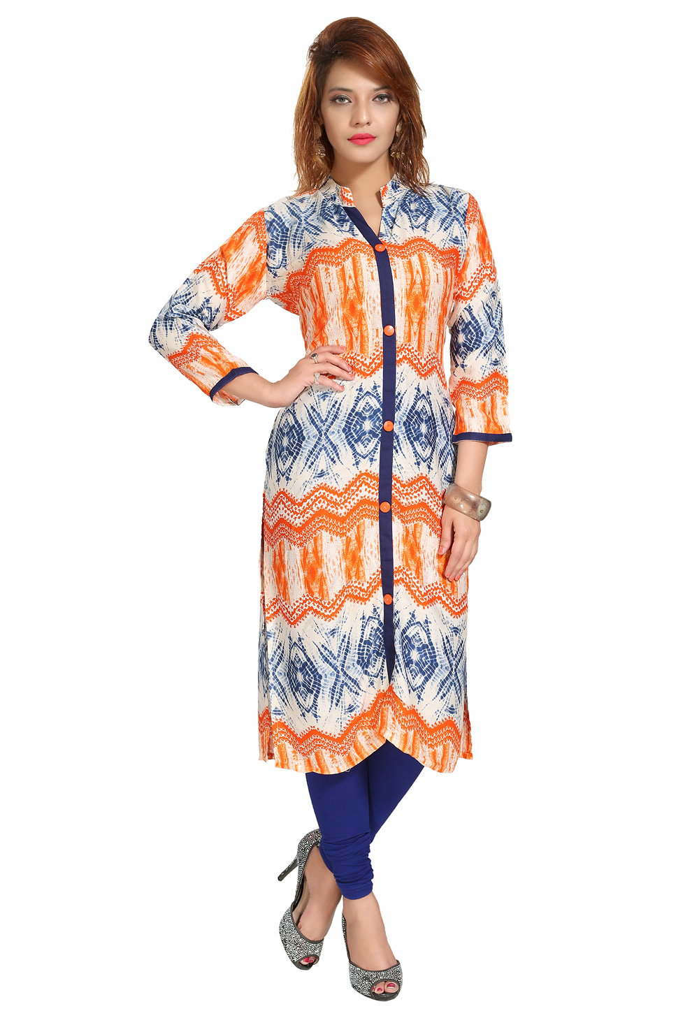 Orange Rayon Readymade Printed Tunic 194162