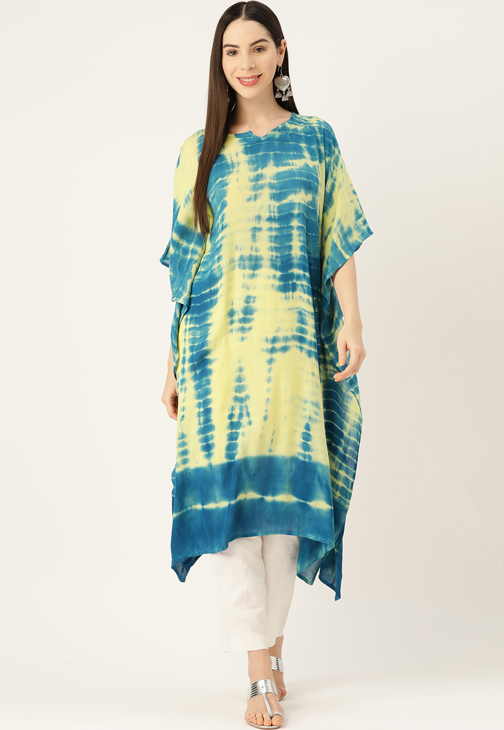 Yellow Crepe Readymade Kaftan 260183