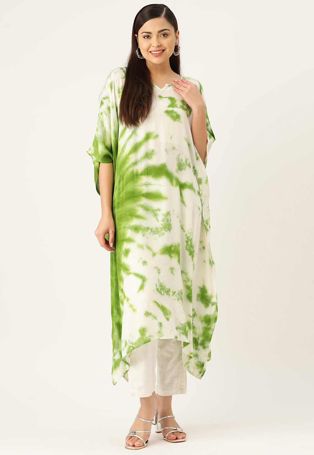 White Crepe Readymade Kaftan 260184