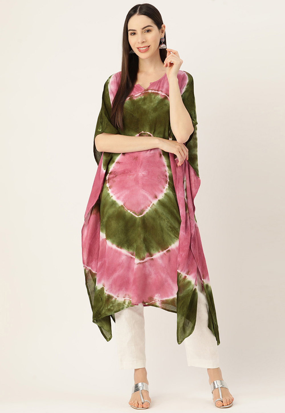 Green Crepe Readymade Kaftan 260188