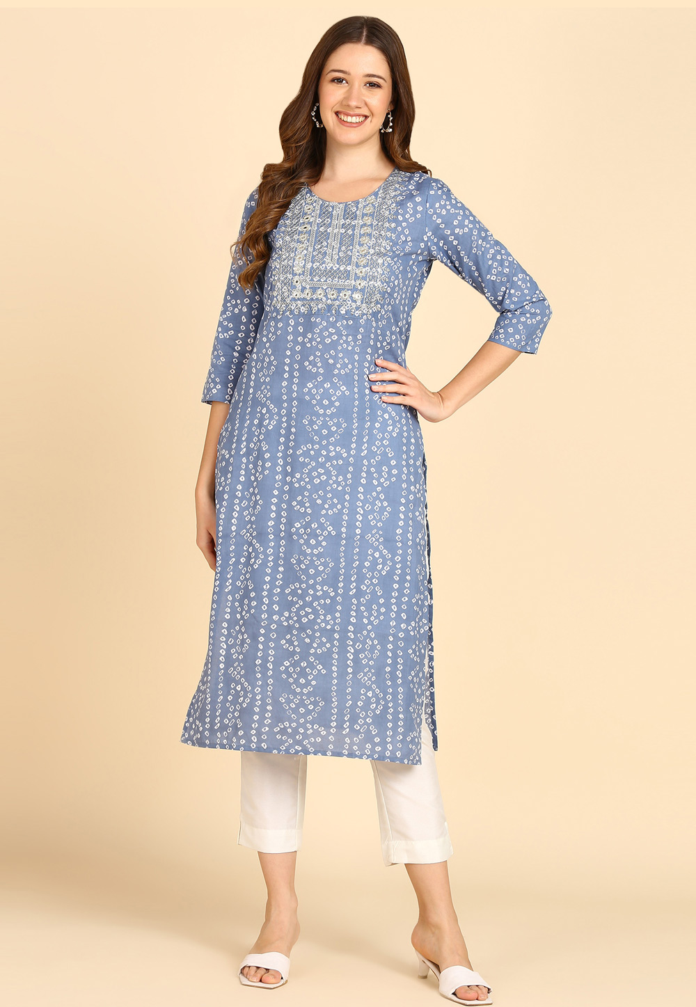 Blue Cotton Long Kurti 270490