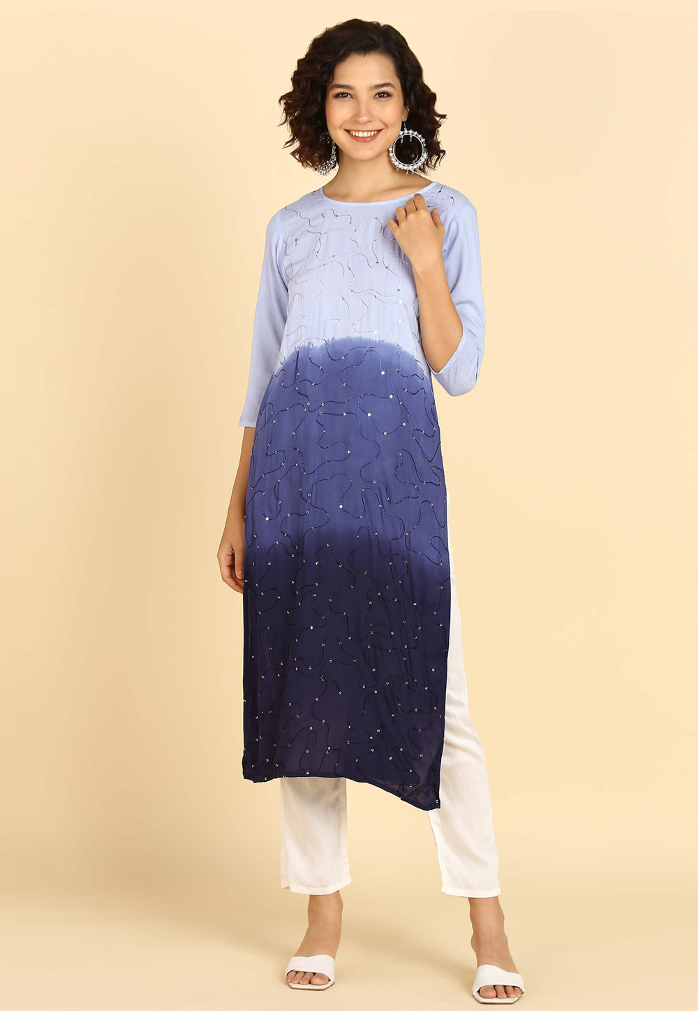 Blue Rayon Long Kurti 270492