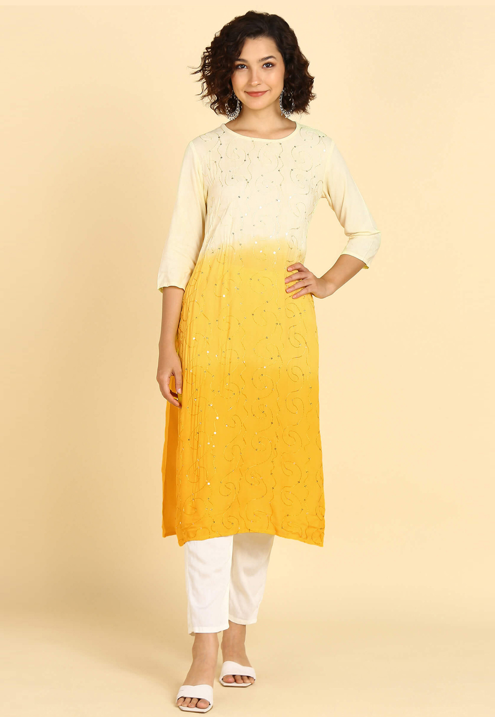 Yellow Rayon Long Tunic 270495