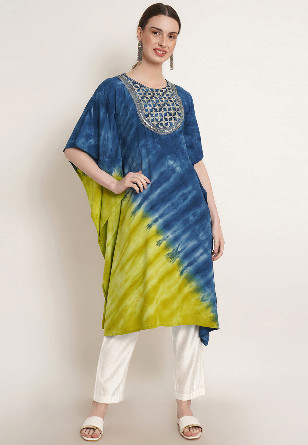 Teal Rayon Readymade Kaftan 265458