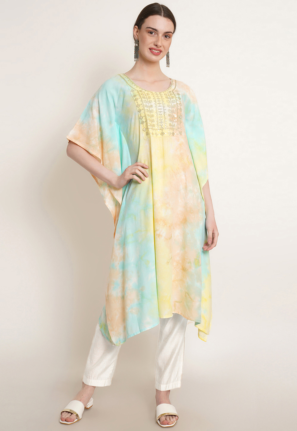 Sky Blue Rayon Readymade Kaftan 265460