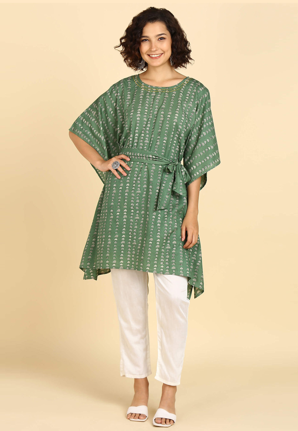 Green Cotton Readymade Kaftan 270498