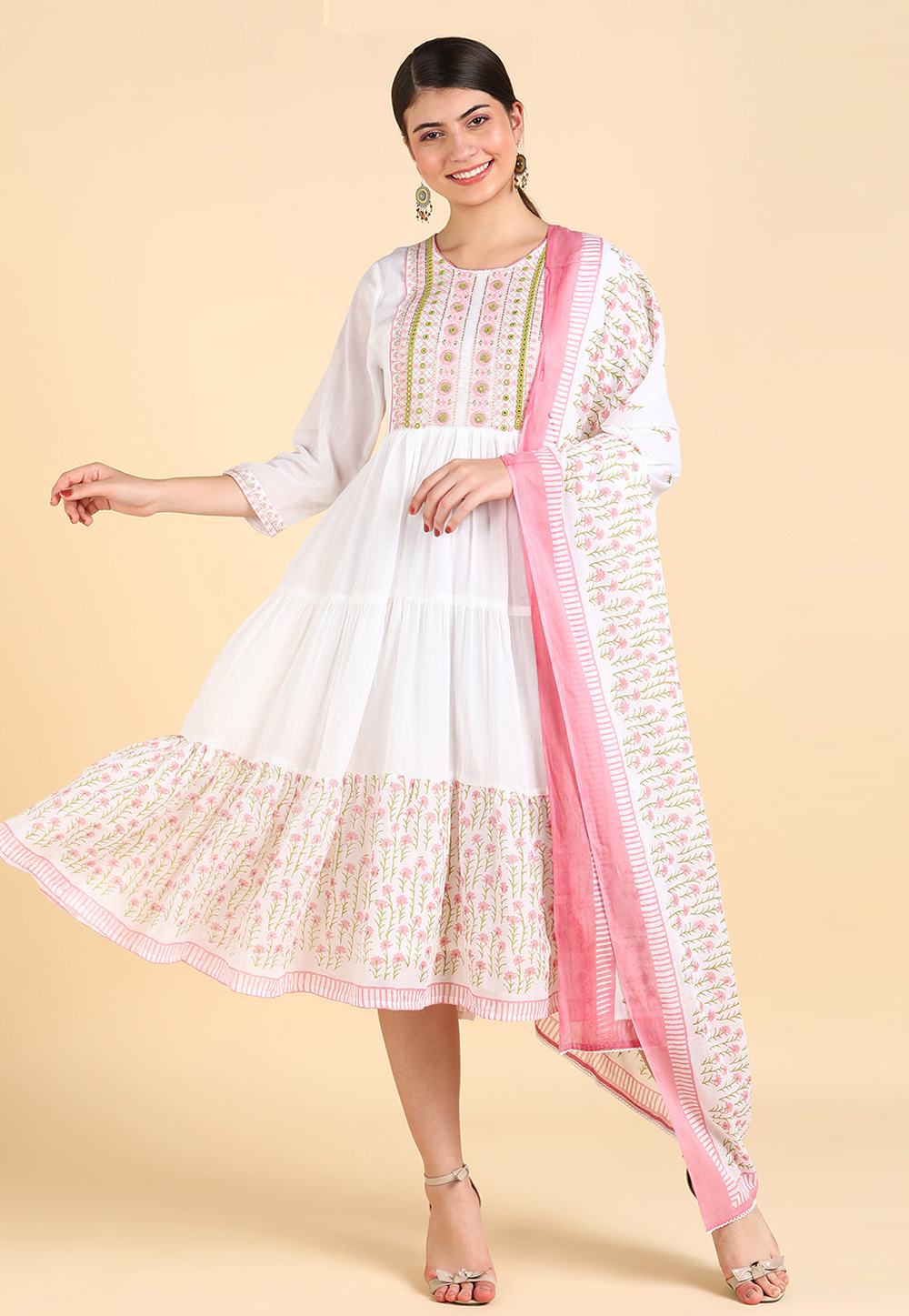 White Cotton Printed Long Tunic 270501