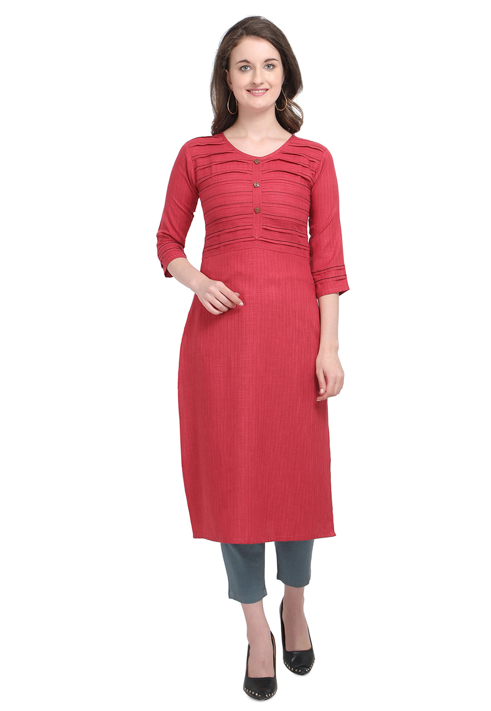 Pink Cotton Readymade Kurti 214106