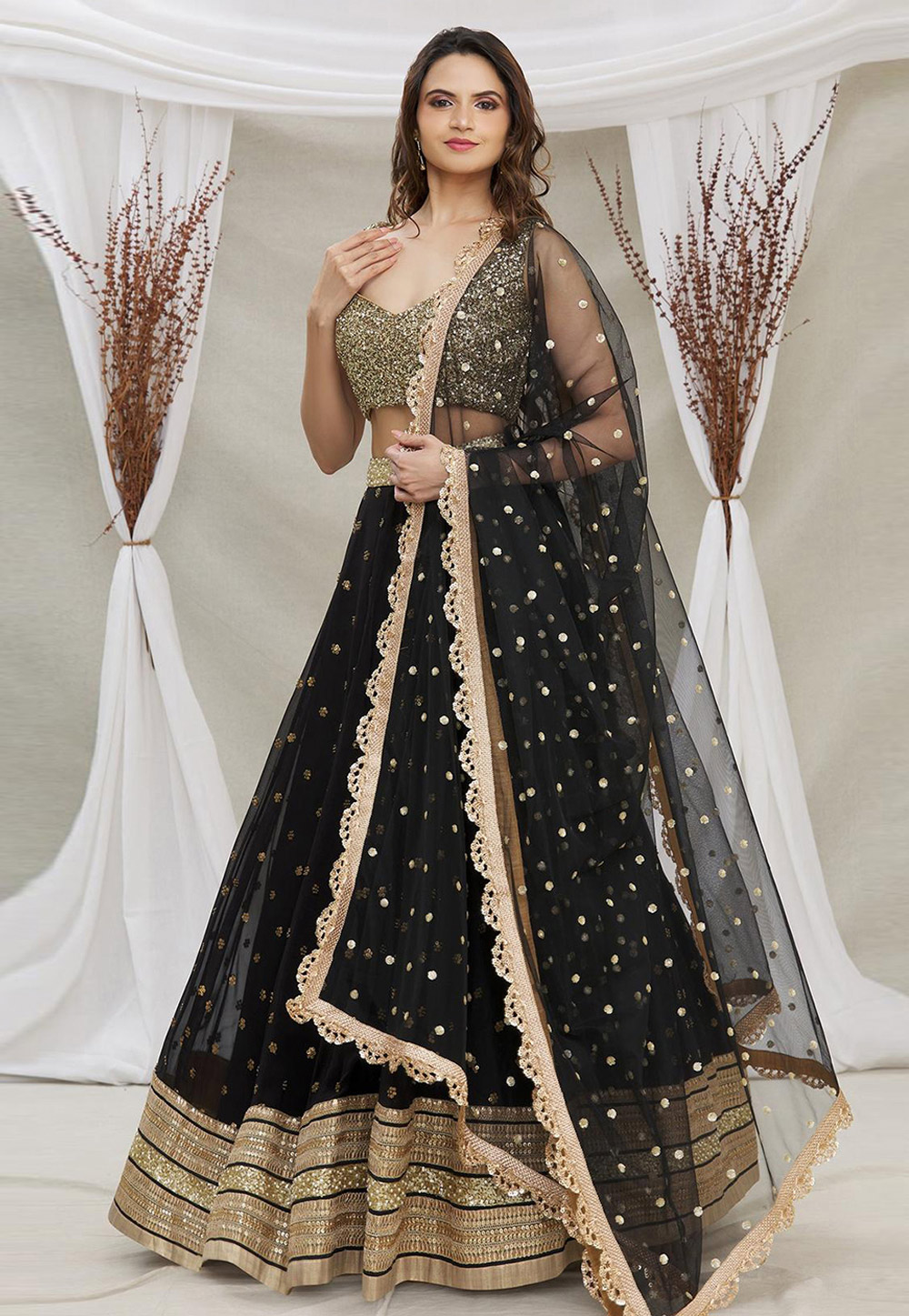 Black Georgette A Line Lehenga Choli 277350