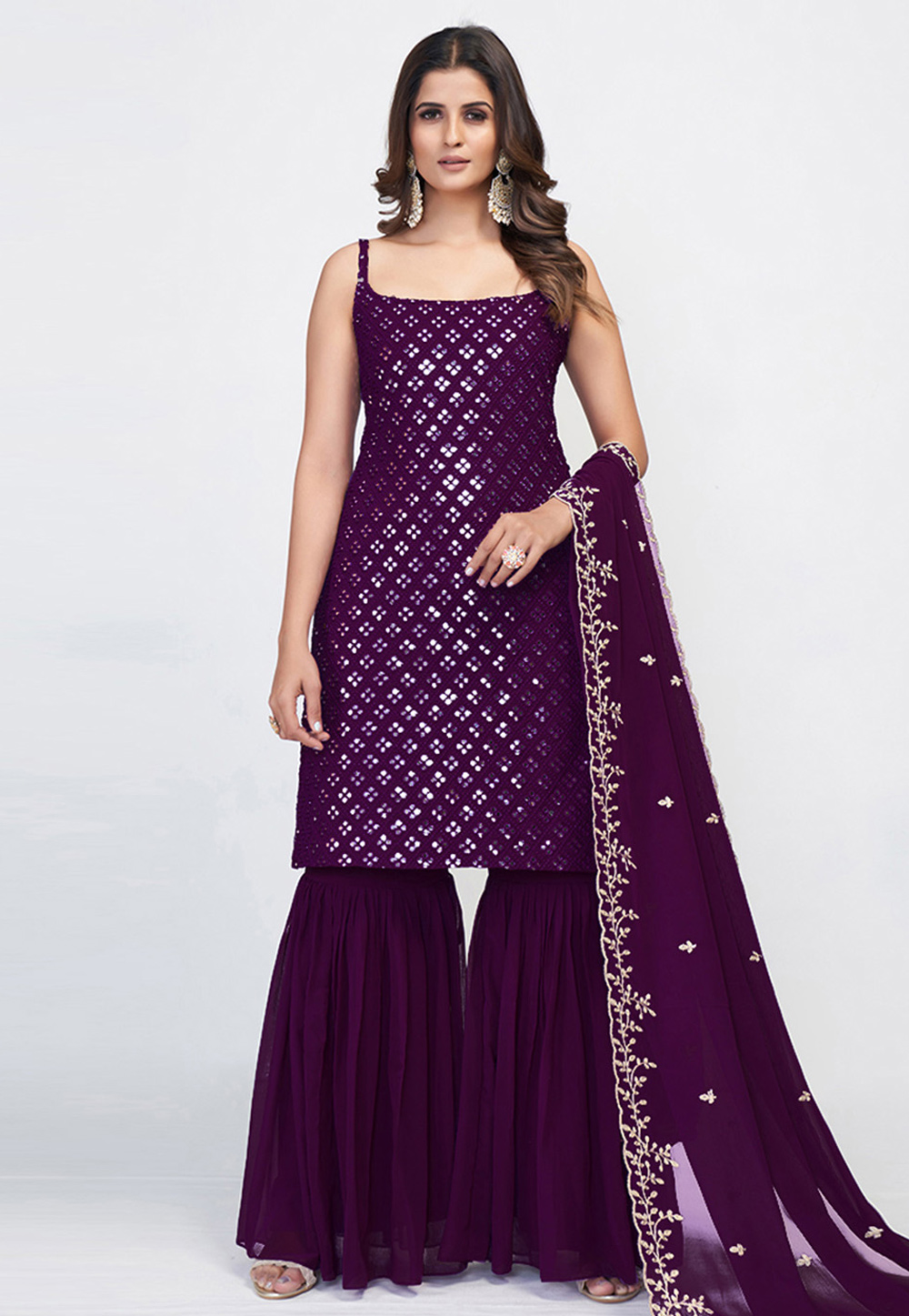Purple Georgette Readymade Sharara Suit 270846