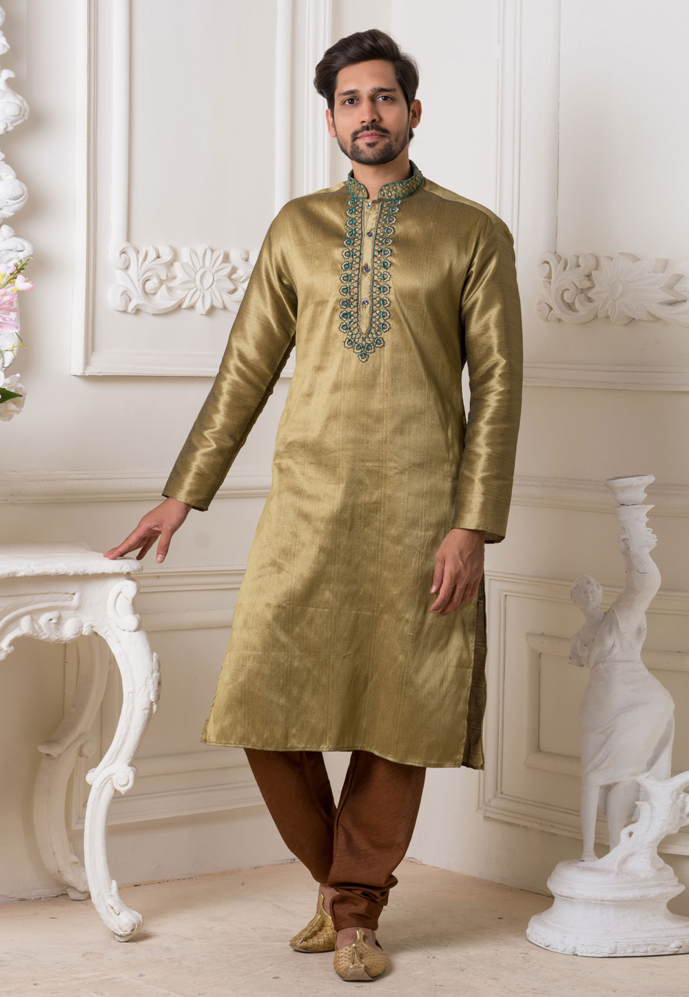 Golden Silk Readymade Kurta Pajama 190845