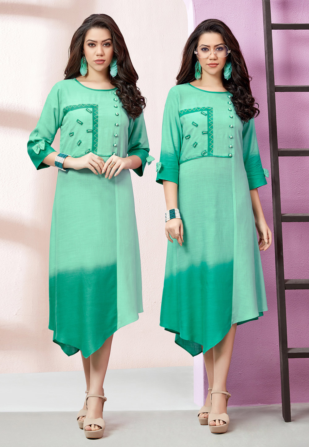 Sea Green Rayon Readymade Tunic 189091