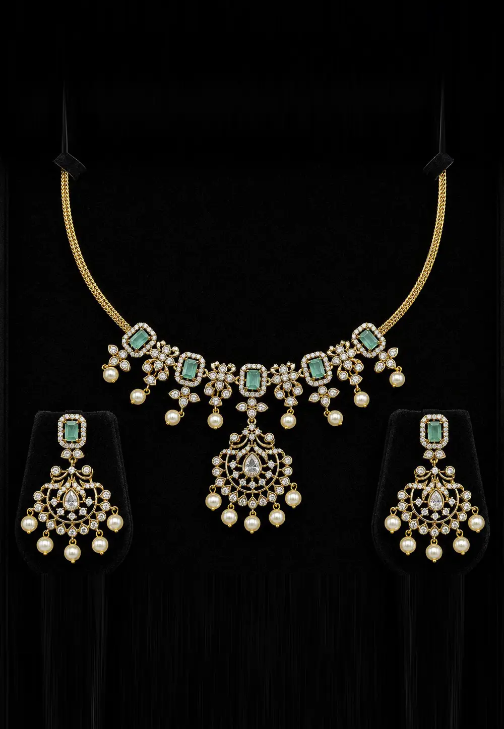 Sea Green Alloy Necklace With Earrings 334076