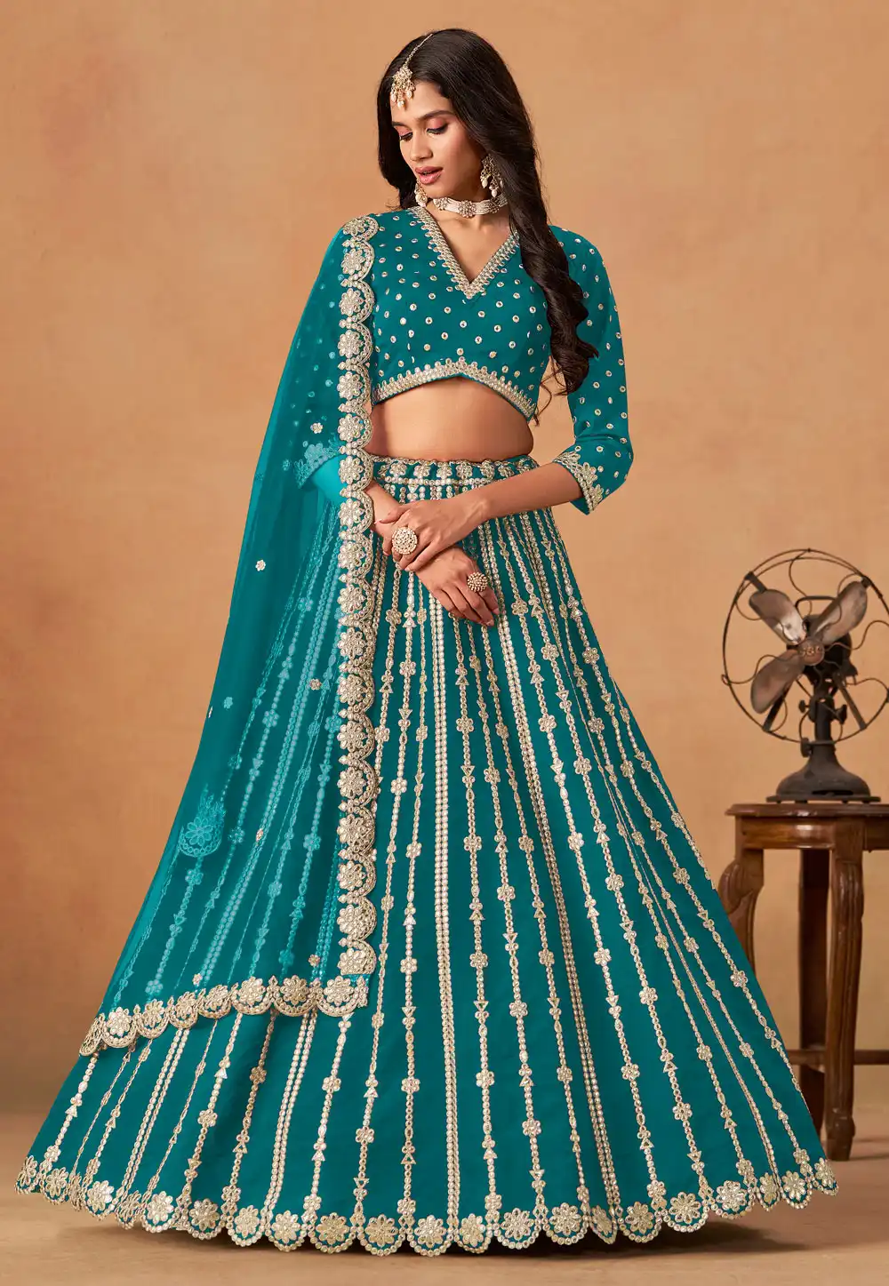 Teal Art Silk Circular Lehenga Choli 317444