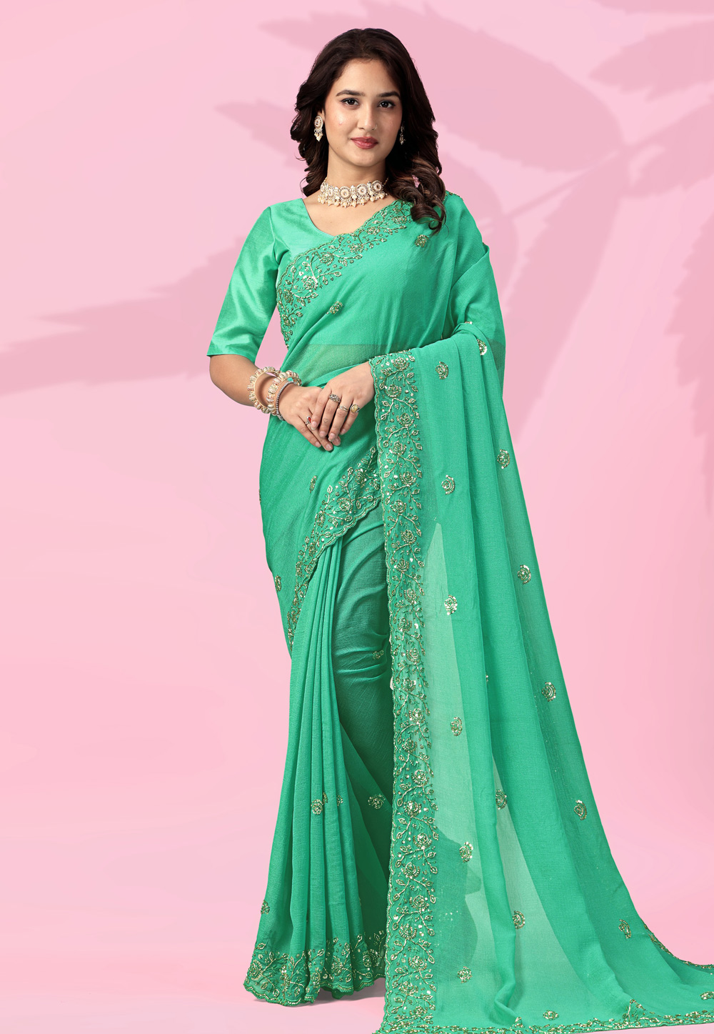 Sea Green Art Silk Saree With Blouse 326536