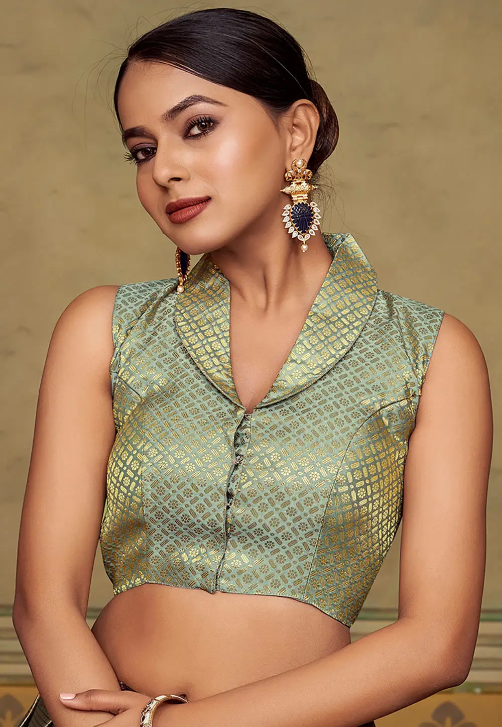 Sea Green Banarasi Silk Readymade Blouse 333219
