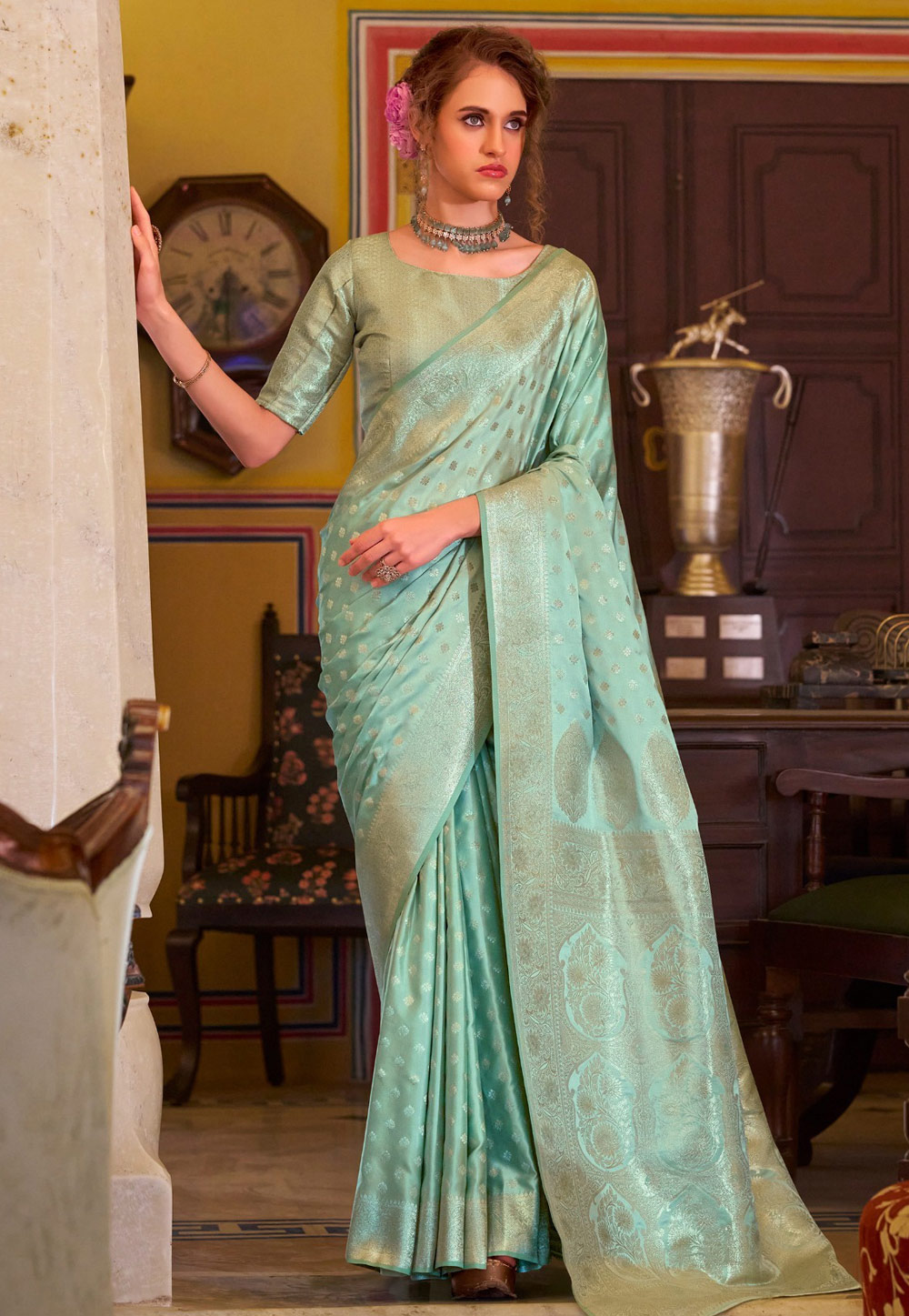 Sea Green Banarasi Silk Saree 318343