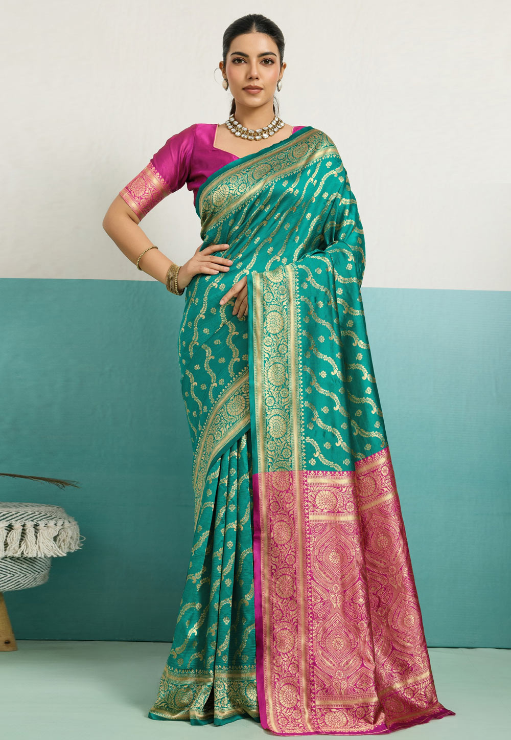 Sea Green Banarasi Silk Saree With Blouse 325239