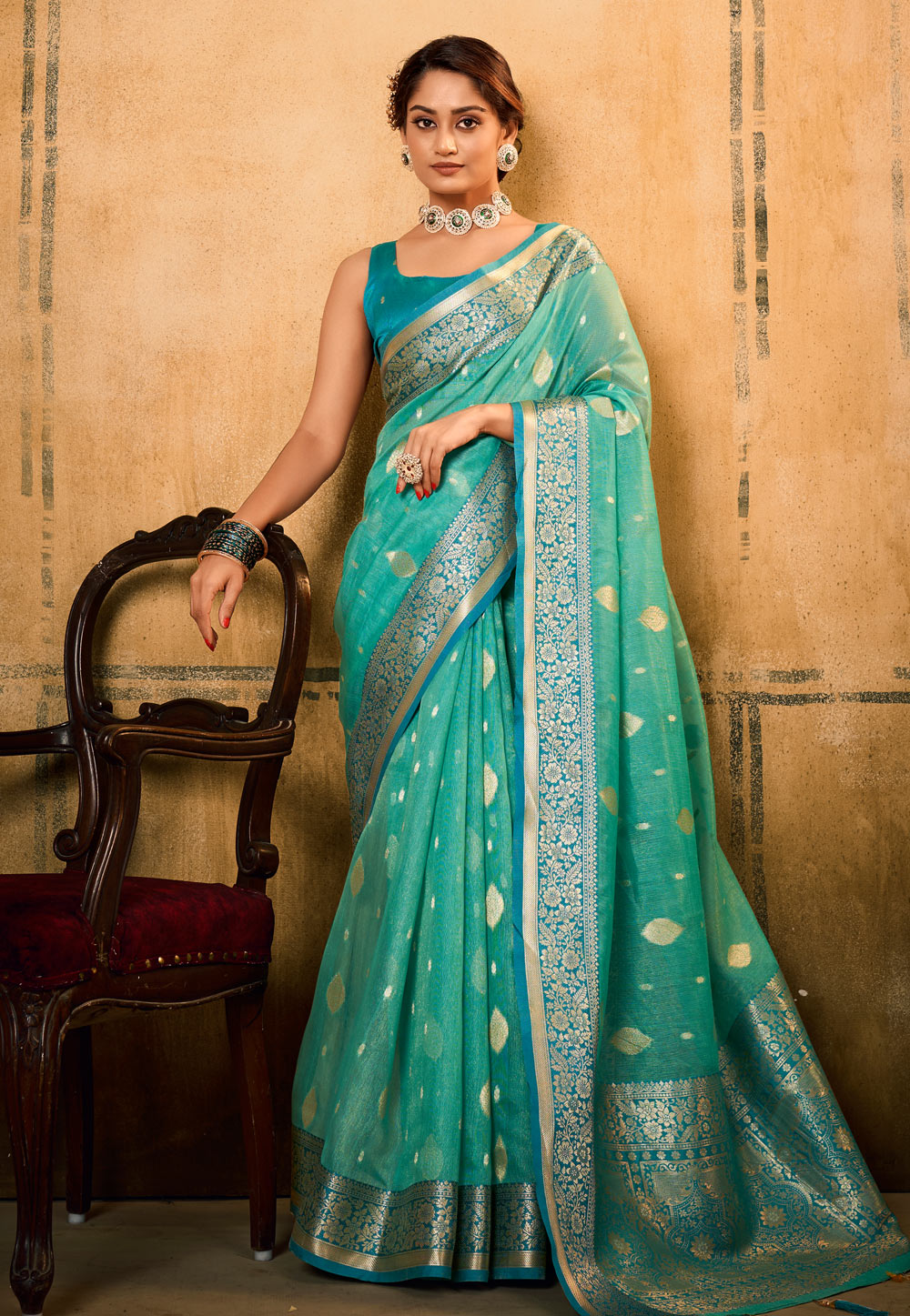 Sea Green Banarasi Silk Saree With Blouse 311387