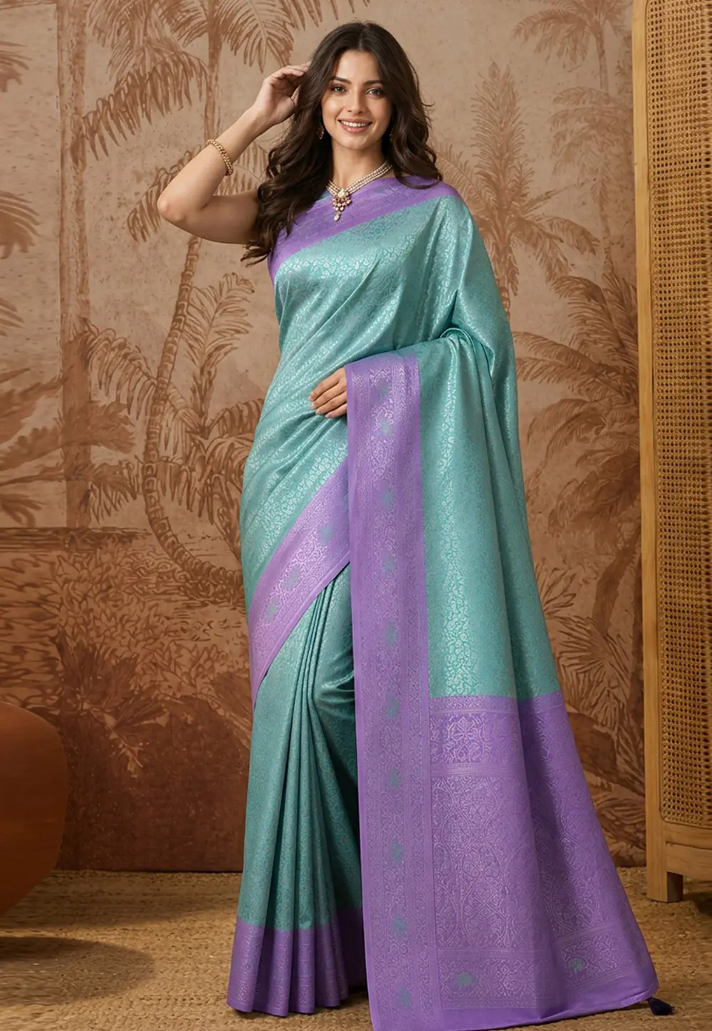 Sea Green Banarasi Silk Saree With Blouse 331715