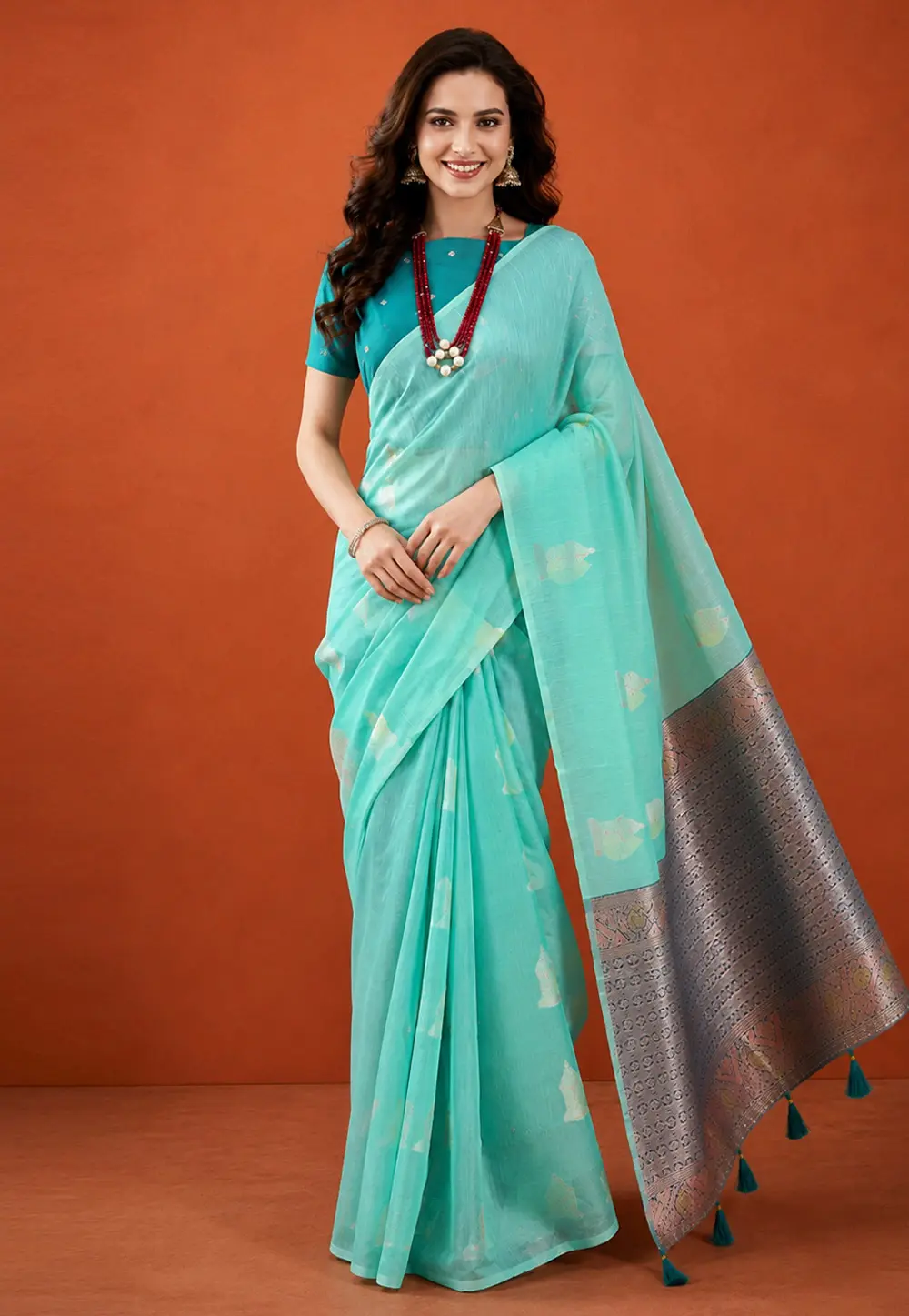Sea Green Banarasi Silk Saree With Blouse 331719