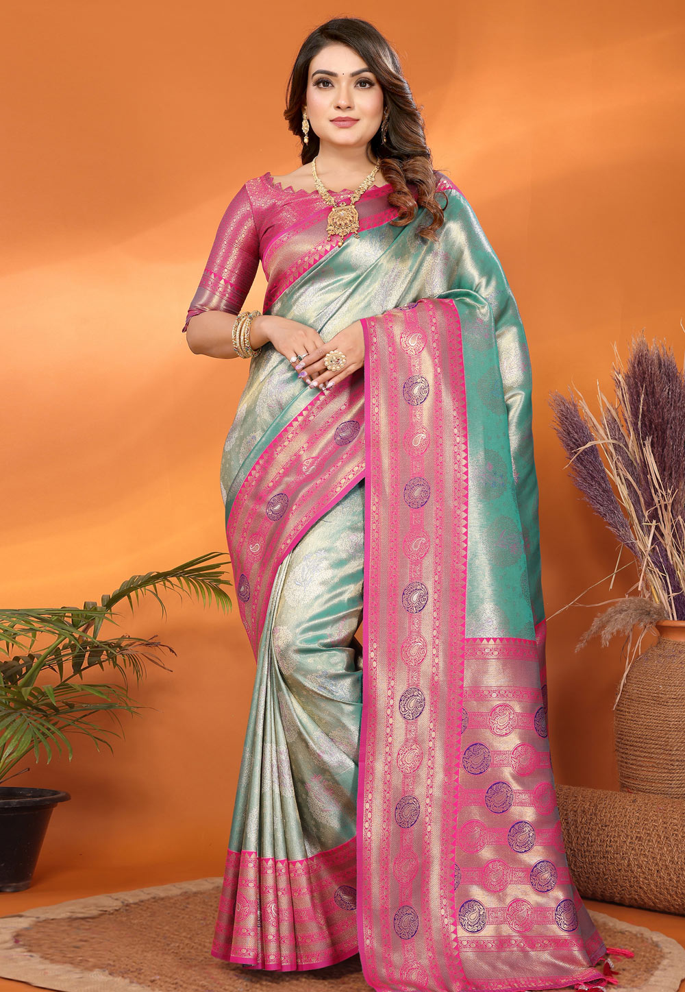 Sea Green Banarasi Silk Saree With Blouse 306958