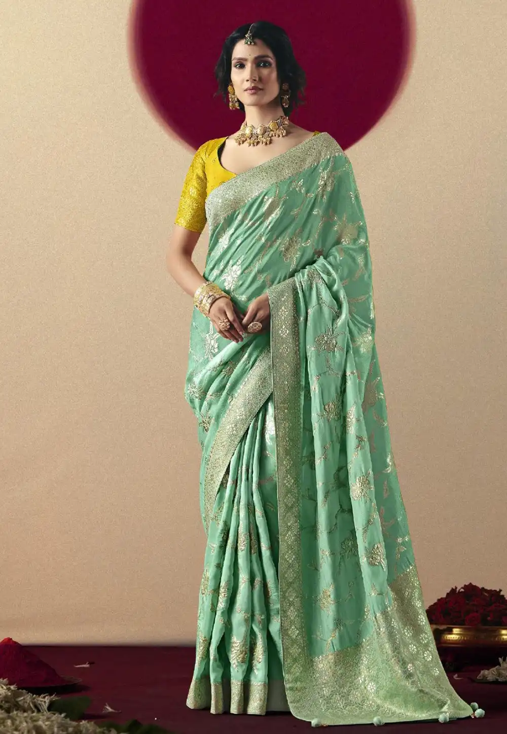 Sea Green Bemberg Saree With Blouse 316590