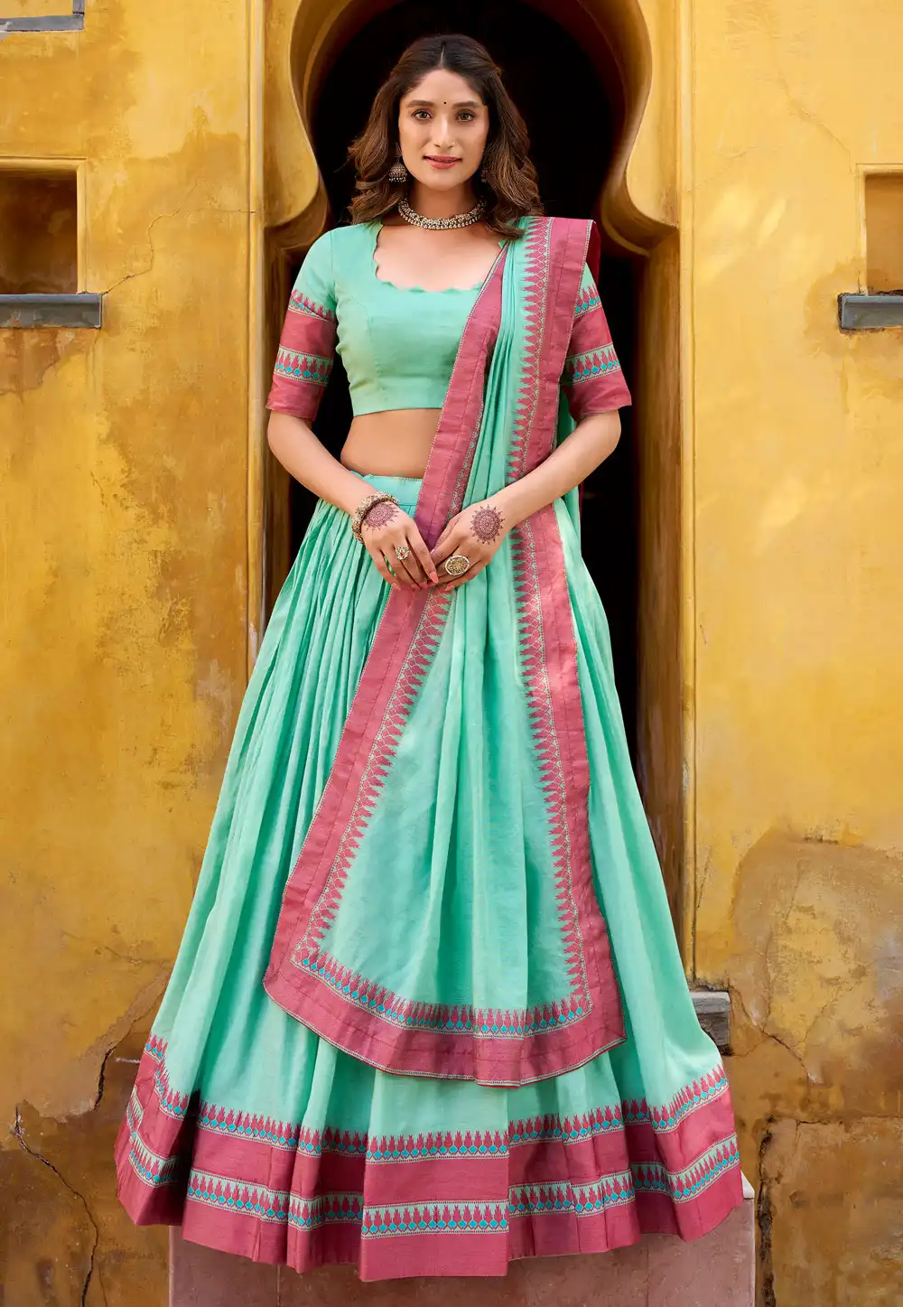 Sea Green Chanderi Lehenga Choli 321177