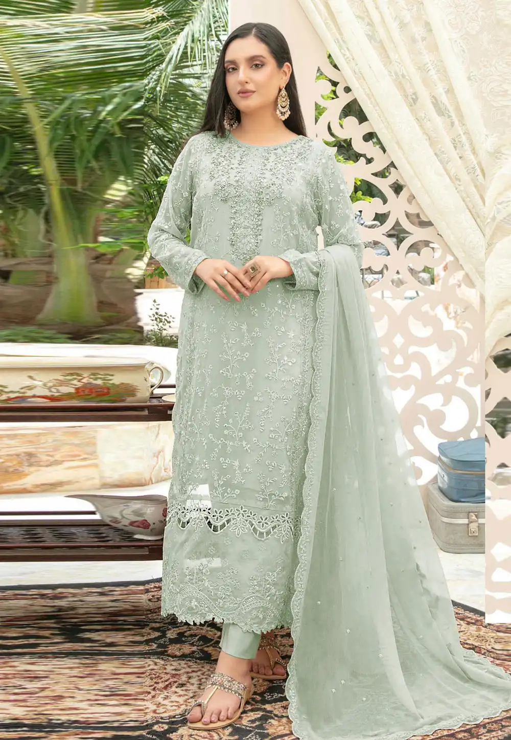 Sea Green Chiffon Pakistani Suit 329152